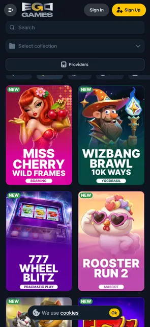 Herní lobby s novými automaty na webu EgoGames