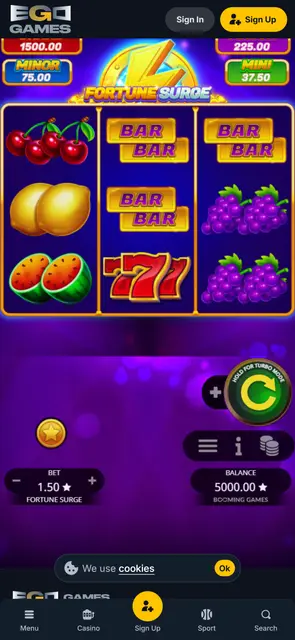 EgoGames — automat Fortune Surge v demo režimu